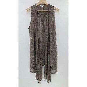 cAbi Women’s Brown‎ Geometric Print Chiffon Tunic Vest Sweater Size L, Flaw